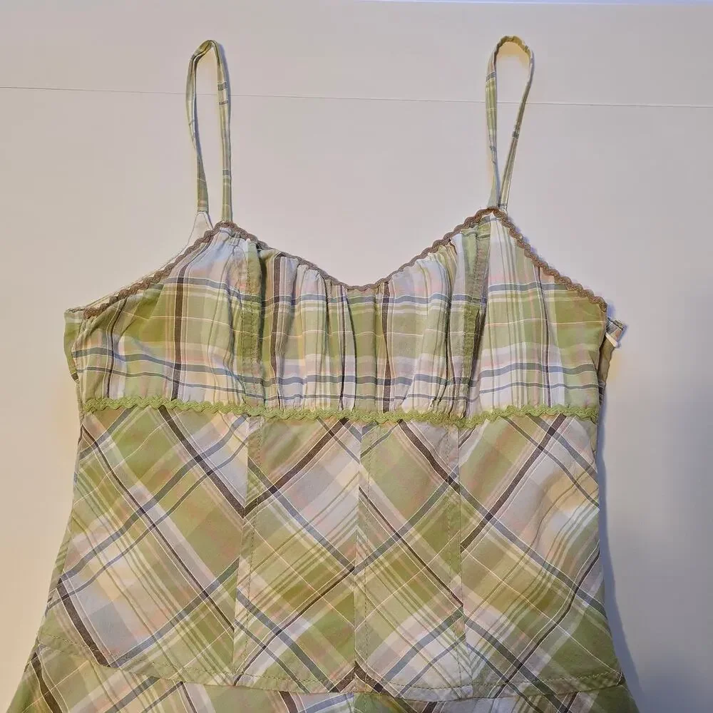 Vintage Tommy Jeans Babydoll Dress Womens Size Medium Green Plaid Preppy Y2K - Picture 9 of 14